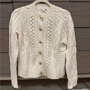 J.Crew Women’s Ivory Cable Knit Cardigan w Gold Buttons Size Small